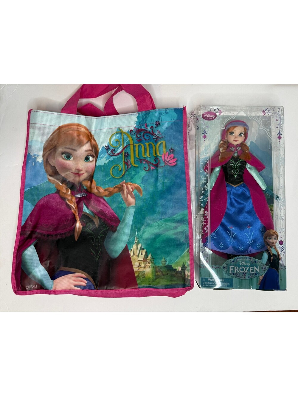 Disney Store Frozen Anna Classic Doll New in Box With Matching Tote Bag